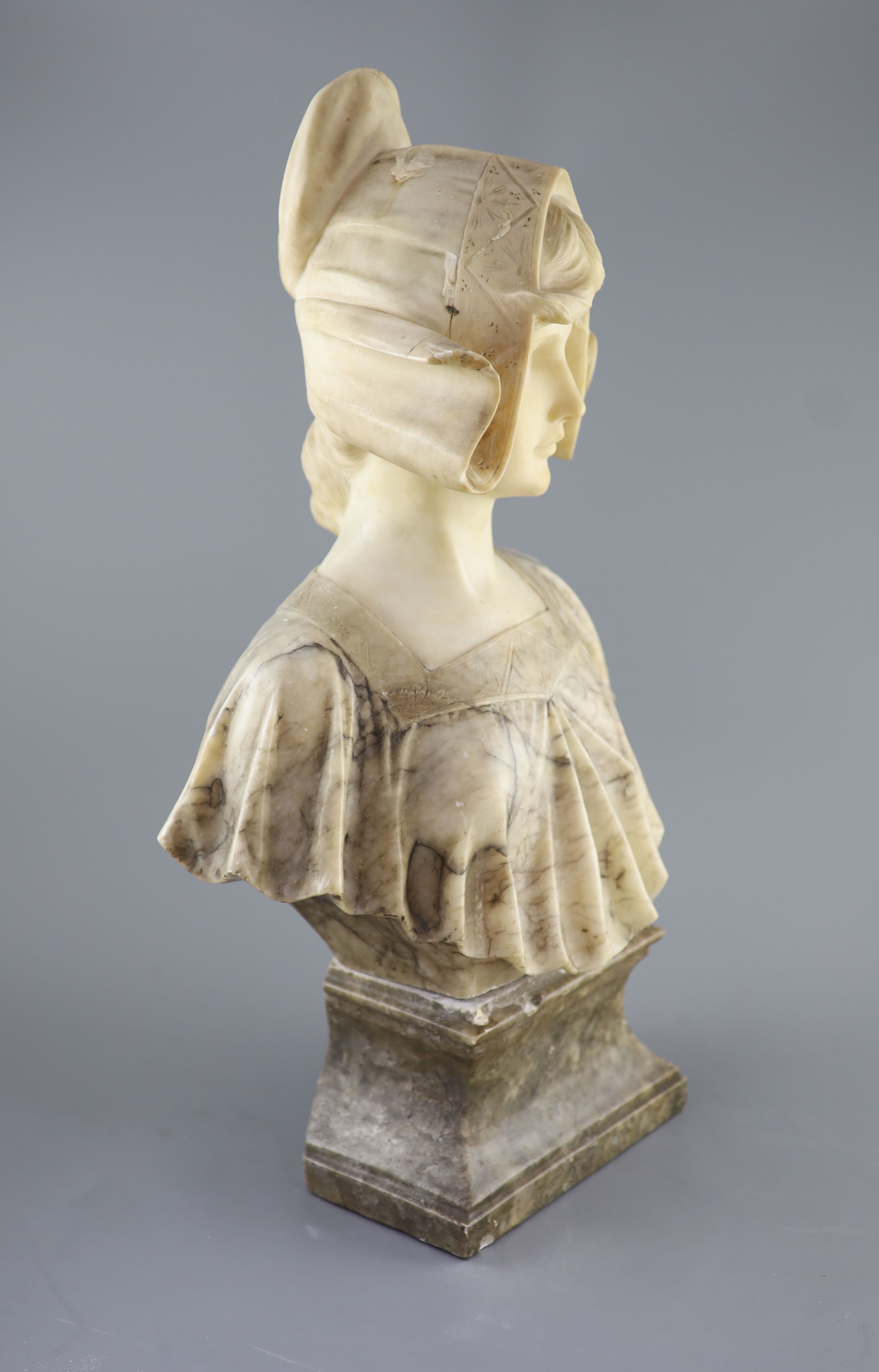 An Italian marble and alabaster bust of a Dutch girl, 19th century 62cm high